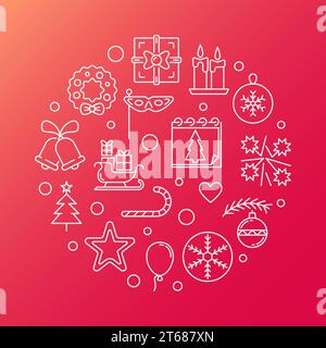 Fröhliche Neujahrsparty Umriss kreative Illustration - Vektor-Grußkarte mit rundem modernen dünnen Linien-Design Stock Vektor