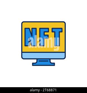 Computer mit farbigem NFT-Symbol - nicht fungibles Token Online-Kauf-Vektor-Konzeptsymbol Stock Vektor