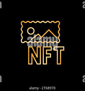 NFT Malerei oder Art Vektor Konzept goldene Symbol oder Zeichen in dünner Linie Stil auf dunklem Hintergrund Stock Vektor