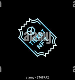 NFT Ticket Vektor dünne Linie Konzept blaues Symbol - nicht fungibles Token Umrisszeichen auf dunklem Hintergrund Stock Vektor