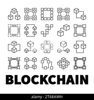 Blockchain-Vektorsymbole. Satz von 20 Blockketten-Konzeptsymbolen auf weißem Hintergrund Stock Vektor