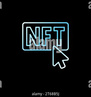 Klicken Sie mit der Maus auf das lineare blaue Symbol der NFT-Schaltfläche. Vektor-Computer-Maus-Cursor-Konzeptsymbol auf dunklem Hintergrund Stock Vektor