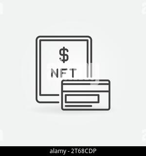 Symbol für die NFT-Kaufstruktur. Vektor-Tablet mit nicht fungibles Token und Bankkartenkonzept-Liniensymbol Stock Vektor