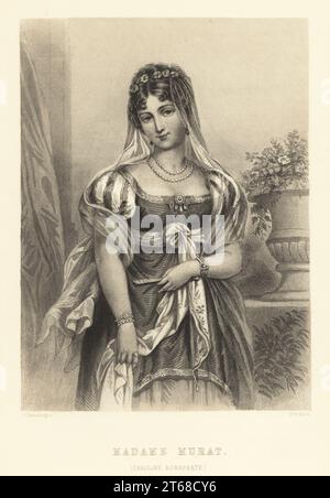 Carolina Maria Annunziata Bonaparte Murat Macdonald, 1782-1839. Caroline Bonaparte, französisch-kaiserliche Prinzessin, jüngere Schwester von Kaiser Napoleon I. von Frankreich. 1800 heiratete Caroline Joachim Murat, Marschall des Reiches, Prinz Murat und später König von Neapel. Stahlstich von H.B. Hall nach einem Porträt von Jules Champagne von Frank B. Goodrichs The Court of Napoleon or Society under the First Empire, J. B. Lippincott, Philadelphia, 1875. Stockfoto