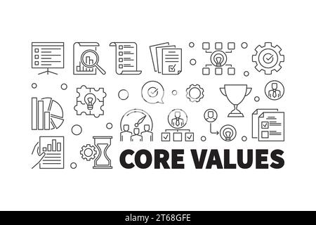 Horizontales Gliederbanner für Kernwerte. Minimale Vektordarstellung in dünner Linienart Stock Vektor