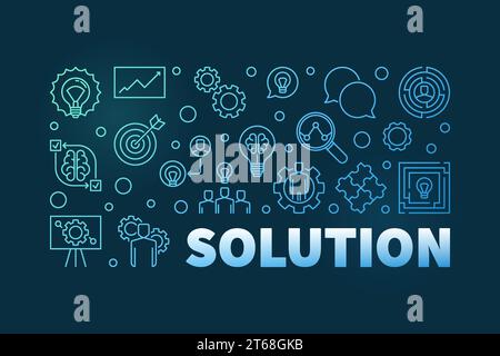 Blaue horizontale Illustration oder Banner des Lösungsvektors auf dunklem Hintergrund Stock Vektor