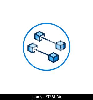 Block-Chain-Vektorkonzept blaues rundes Symbol - Kreis mit Kryptowährung Blockchain-Technologie abstraktes modernes Symbol oder Logo-Element Stock Vektor