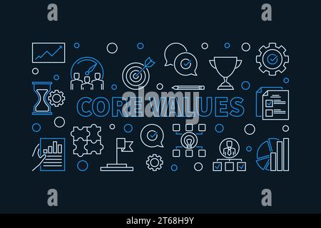 Vektorkernwerte horizontales Konzept lineare einfache Illustration auf dunklem Hintergrund Stock Vektor
