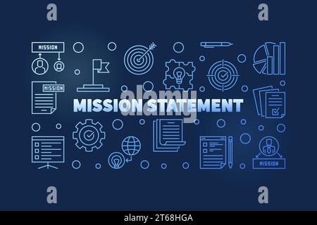 Blaues Banner im dünnen Stil des Mission Statement. Vektorillustration auf dunklem Hintergrund Stock Vektor