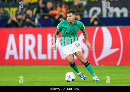 Dortmund, 7. November 2023: Bruno Guimaraes (39 Newcastle) kontrolliert den Ball während des UEFA Champions League Gruppe F Fußballspiels zwischen Borussia Dortmund und Newcastle United im Signal Iduna Park in Dortmund. (Daniela Porcelli/SPP) Credit: SPP Sport Press Photo. /Alamy Live News Stockfoto