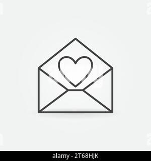 Umschlag mit Symbol für Herzvektor-Kontur. Love Letter oder Valentine Concept Symbol in dünner Linie Stock Vektor