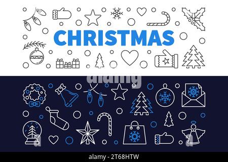 Set mit 2 Weihnachtsbanner in dünner Linienform. Illustration des kreativen Konzepts des Vektors Xmas Stock Vektor