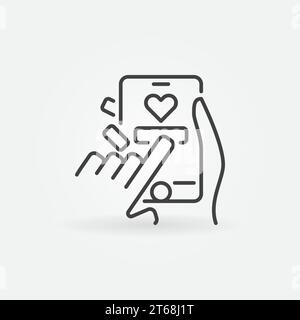 Mobiltelefon in Händen Vektorkonzeptsymbol oder Symbol in dünner Linie Stock Vektor