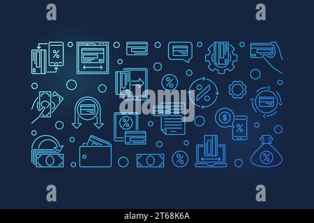 Cashback-Vektor blau umrissenes horizontales Banner - kreative Cashback-Illustration auf dunklem Hintergrund Stock Vektor