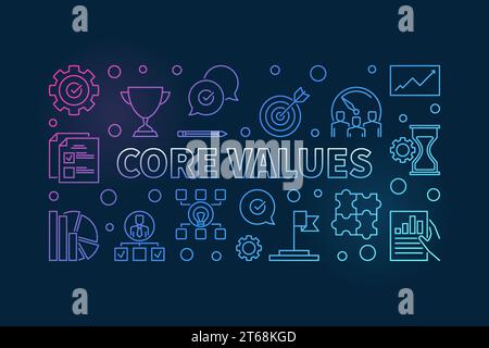 Vektorkernwerte horizontales Konzept bunte Umrissdarstellung auf dunklem Hintergrund Stock Vektor