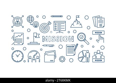 Vector Mission Blue Concept: Horizontale Illustration oder Banner auf weißem Hintergrund Stock Vektor