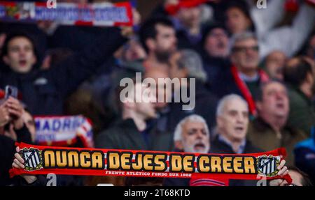 Madrid, Spanien. November 2023. Fans beim UEFA Champions League-Spiel zwischen Atletico Madrid und Celtic am 7. November 2023 in Madrid (Spanien) Stockfoto