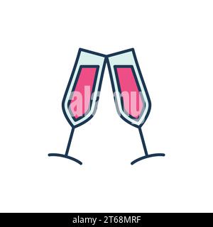 Zwei Gläser mit Rotwein-Vektor-Moderne Ikone. Ein paar Brillen kreatives Symbol auf weißem Hintergrund Stock Vektor