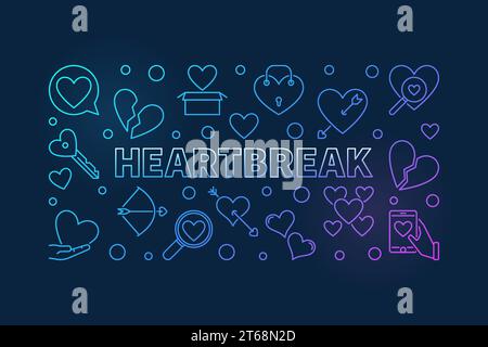 Heartbreak-Vektor Bunte Umrandung horizontale Illustration auf dunklem Hintergrund Stock Vektor