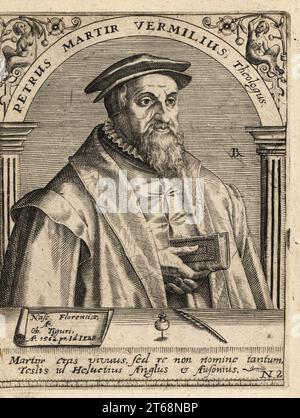 Peter Martyr Vermigli, 1499–1562, italienischer reformierter Theologe. Petrus Martir Vermilius Theologus. Kupferstich von Johann Theodore de Bry aus Jean-Jacques Boissards Bibliotheca Chalcographica, Johann Ammonius, Frankfurt, 1650. Stockfoto