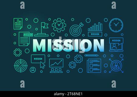 Mission Vektor Bunte lineare Illustration oder Banner auf dunklem Hintergrund Stock Vektor