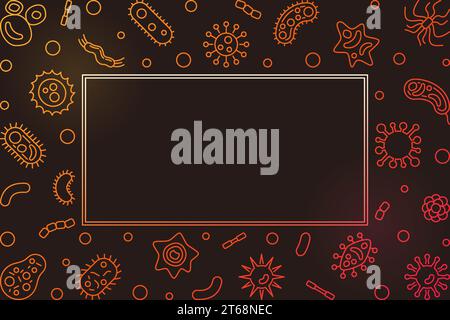 Heller horizontaler Rahmen mit Symbolen für Mikroorganismen. Vektorvirologie-Illustration in linearer Form auf dunklem Hintergrund Stock Vektor