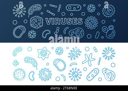 Viren kreative blaue horizontale Banner - Vektorkonzeptillustration in dünner Linie Stil Stock Vektor