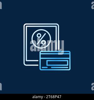 Kreditkartensymbol mit Tablet-PC. Vektorumrisszeichen für Rabattkonzept auf dunklem Hintergrund Stock Vektor