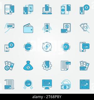 Money and Cashback Blue Concept Icons – Vektor-Cashback-Prämienprogramm kreative Symbole oder Logoelemente Stock Vektor