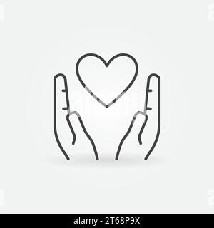 Symbol „Herz in Händen“. Vector Love Concept Symbol oder Logo in dünner Linie Stock Vektor