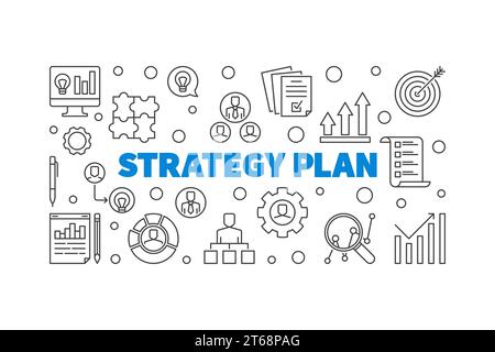 Vektor-Strategieplan horizontale Konzeptabbildung oder Banner in dünner Linie Stock Vektor