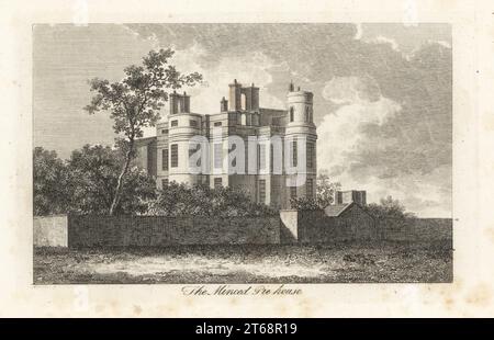 Das Hacked Pie House oder Vanbrugh Castle in Greenwich, 1807, erbaut vom Architekten und Dramatiker Sir John Vanbrugh. Kupferstich gezeichnet und gestochen von James Peller Malcolm aus seinen Anekdoten der Manners and Customs of London im 18. Jahrhundert, Longman, Hurst, London, 1808. Malcolm (1767-1815) war ein amerikanisch-englischer Topograph und Kupferstecher, Fellow der Society of Antiquaries. Stockfoto