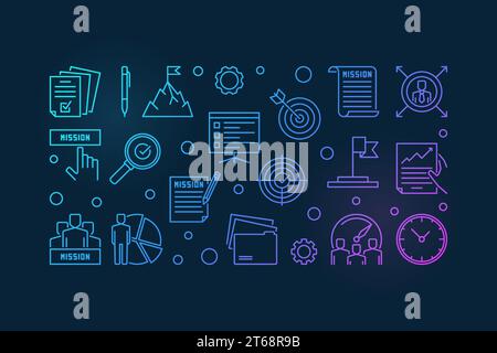 Unternehmensleitbild farbenfrohe Illustration im Outine-Stil. Vektorbanner auf dunklem Hintergrund Stock Vektor