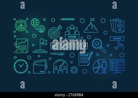 Mission Outline farbenfrohe horizontale Illustration oder Banner auf dunklem Hintergrund Stock Vektor