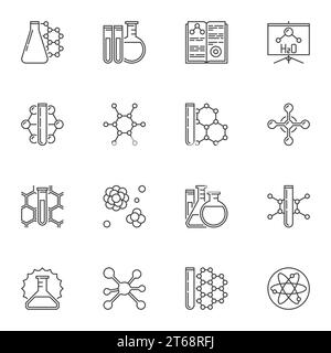 Chemievektorkonzept minimale Symbole oder Zeichen im Umrissstil Stock Vektor