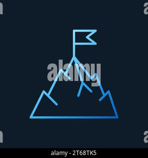 Berg mit blauem Umrisssymbol oder Logo-Element auf dunklem Hintergrund Stock Vektor