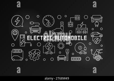 Elektrischer Automobilvektor umreißen moderne Illustration oder Banner auf dunklem Hintergrund Stock Vektor