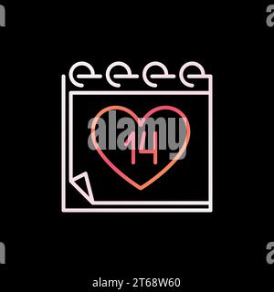 14 Februar Kalender Vektor bunte Linie Symbol. Valentinstag Concept Symbol oder Logo-Element auf dunklem Hintergrund Stock Vektor