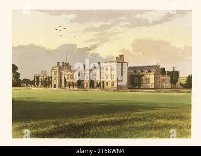 Penshurst Castle, Kent, England. Antikes Herrenhaus, das im 14. Jahrhundert von Sir John Devereux umkämpft und befestigt wurde und von König Heinrich VIII. Als Jagdschloss genutzt wurde Die Heimat der Sidney-Familie. Farbholzblock von Benjamin Fawcett im Baxter-Prozess einer Illustration von Alexander Francis Lydon von Reverend Francis Orpen Morriss malerische Ansichten der Sitze von Adligen und Herren von Großbritannien und Irland, William Mackenzie, London, 1880. Stockfoto