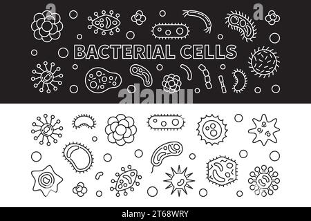 Bakterielle Zellen 2 Banner. Illustration des Vektorkonzepts in dünner Linienart Stock Vektor