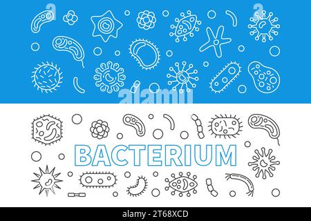 Bakteriummikrobiologische Banner. Vektorillustration mit linearen Symbolen des Bakterienkonzepts Stock Vektor