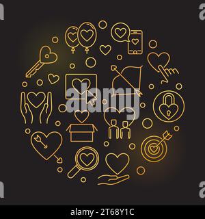 Obsessive Liebesvektor runde goldene lineare Illustration auf dunklem Hintergrund Stock Vektor