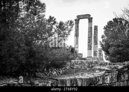 Eine Graustufe der Zitadelle von Amman, Jordanien, Naher Osten Stockfoto