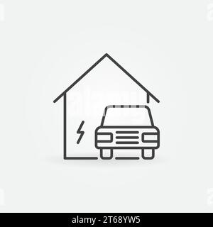 Elektroauto in der Nähe von Haus Vektor Konzept Symbol in dünner Linie Stil Stock Vektor