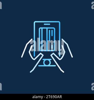 Smartphone mit Kreditkarte in den Händen vektorfarbiges Umrisssymbol oder Zeichen auf dunklem Hintergrund Stock Vektor