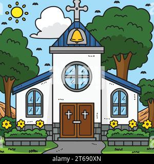 Christian Church Coloured Cartoon Illustration Stock Vektor