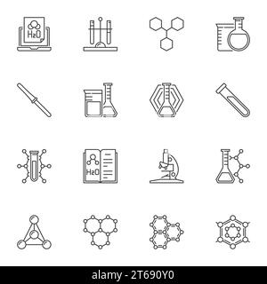 Symbole für chemische Vektorkonzepte oder Symbole in dünner Linienart Stock Vektor