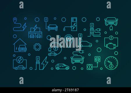 Farbige Abbildung des Ladepunkts. Vector EV Ladepunkt Konzept helles Banner auf dunklem Hintergrund Stock Vektor