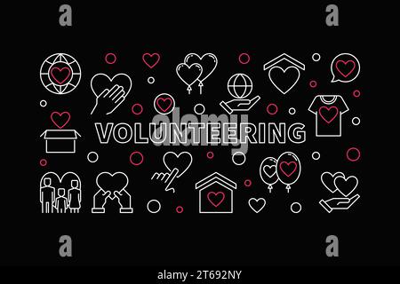 Freiwilliges Vektorkonzept horizontale lineare Illustration auf dunklem Hintergrund Stock Vektor
