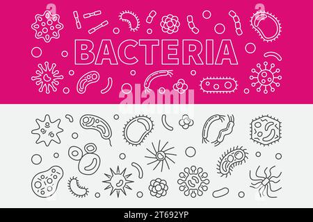 Set aus 2 bakteriellen Bannern für die Mikrobiologie. Vektordarstellung in dünner Linienart Stock Vektor
